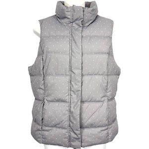 Gap Puffer Quilted Womens Vest Jacket Gray White Polka Dot Sleeveless Coat sz M